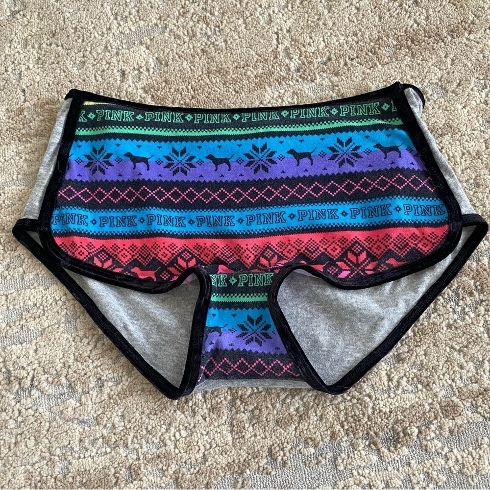 PINK Victoria’s Secret Boy Short Boxer Velvet Trim Cotton Used Panties: Medium